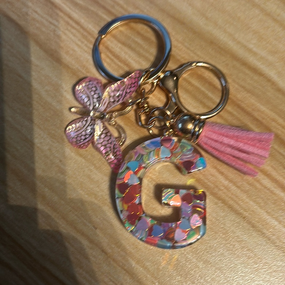 Letter G Pink Butterfly Bag Charm